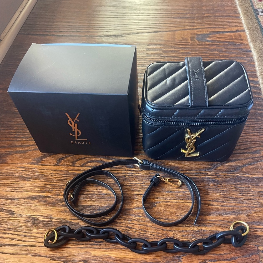 Yves Saint Laurent Black and Gold Quilted Leather Key Holder
